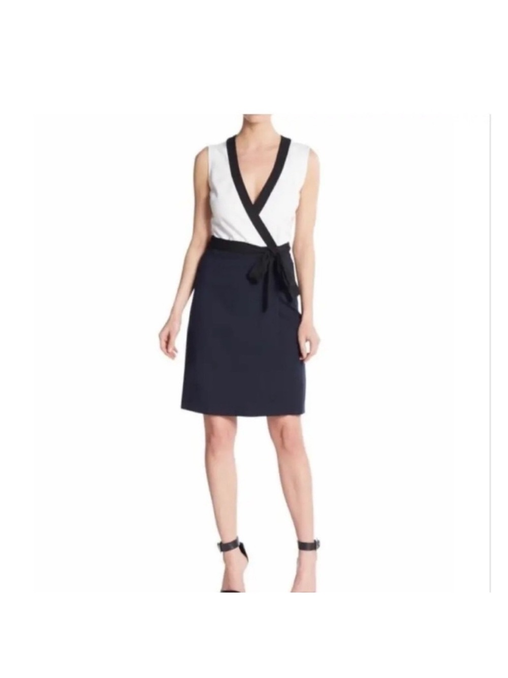 Diane Von Furstenberg Black and White V-Neck Wrap Mini Dress